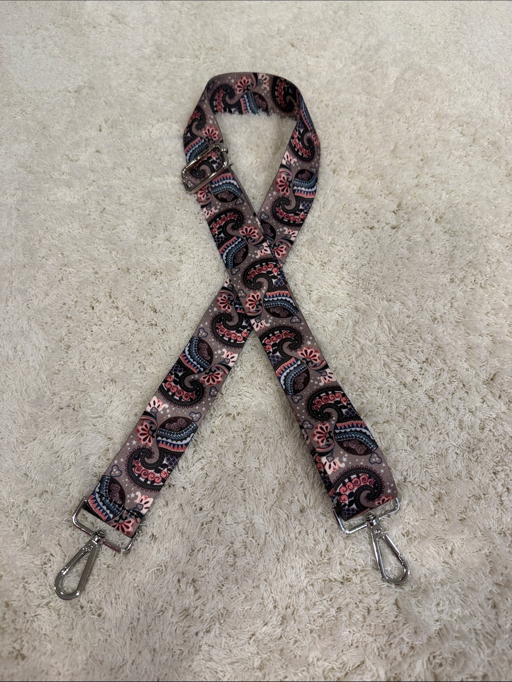 Paisley Printed Adjustable Bag Strap in Pink & Black